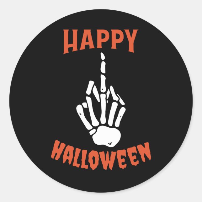 Sticker Rond Squelette Doigt Moyen Joyeux Halloween (Devant)