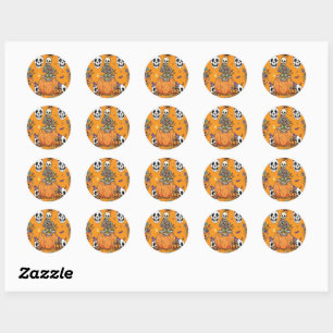 Sticker Rond Squelette Drôle Et Friandise Pour Halloween