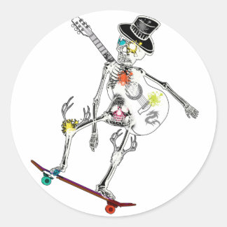 Sticker Rond squelette drôle sur skateboard et conception guita