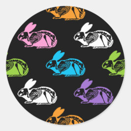 Sticker Rond Squelette éffrayant Squelette lapin de Pâques Moti