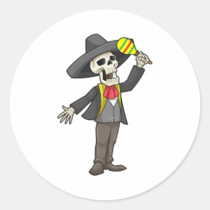 Sticker Rond Squelette en musique avec Maracas