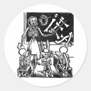 Sticker Rond Squelette Enseignant et Étudiants "Jour des Morts"