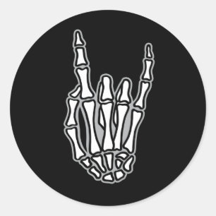 Sticker Rond Squelette main avec le signe rock et roll