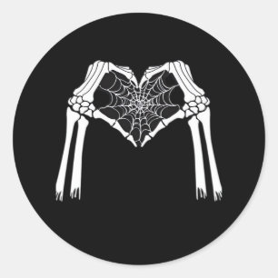 Sticker Rond Squelette Mains Cobweb Coeur (Blanc) Classique