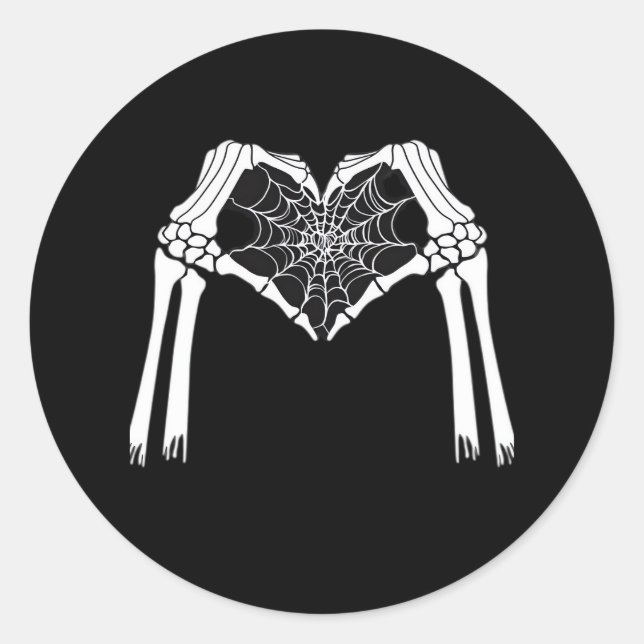 Sticker Rond Squelette Mains Cobweb Coeur (Blanc) Classique (Devant)