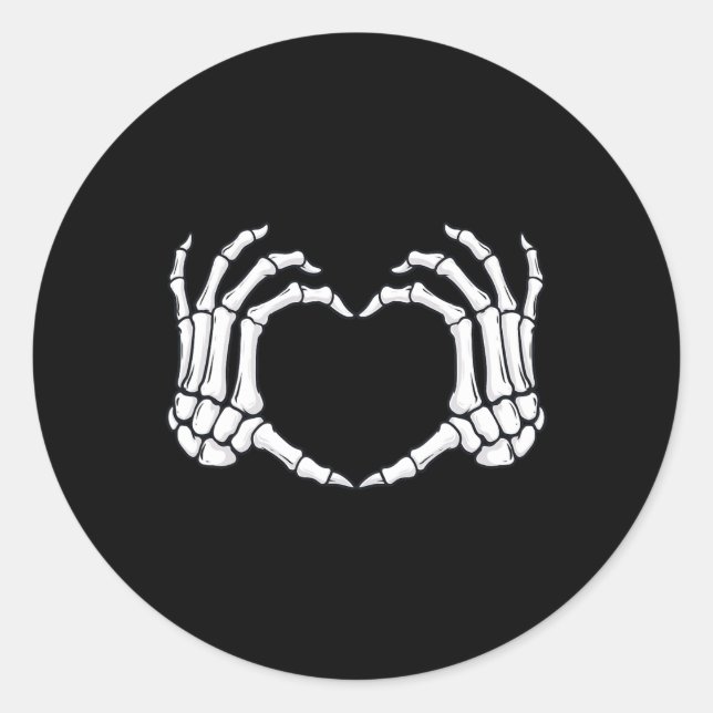 Sticker Rond Squelette Mains Panneau Coeur Os Amusant Halloween (Devant)