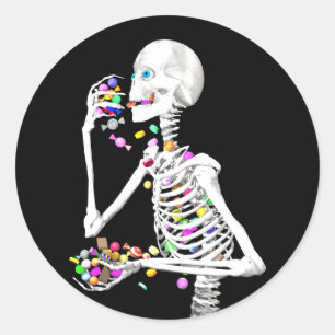 Sticker Rond Squelette Manger Halloween Candy