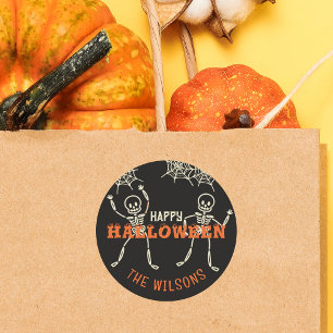 Sticker Rond Squelette mignon noir Halloween