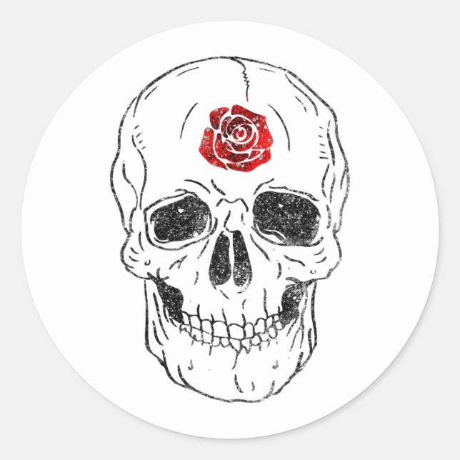 Sticker Rond Squelette Os crâne Noir & Rouge Rose Parties scint (Devant)
