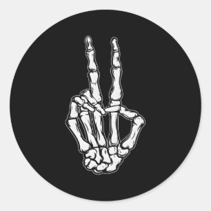 Sticker Rond Squelette Peace Sign Main Peace Victory Squelette 