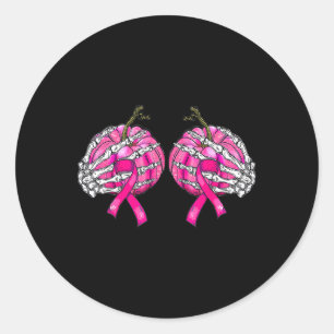 Sticker Rond Squelette poitrine Citrouille cancer du sein Hallo