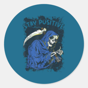 Sticker Rond Squelette restez positif Halloween Faucheuse Motiv