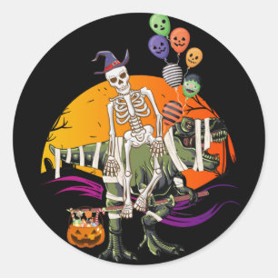 Sticker Rond Squelette Riding Mummy Dinosaur Classic Round Stic