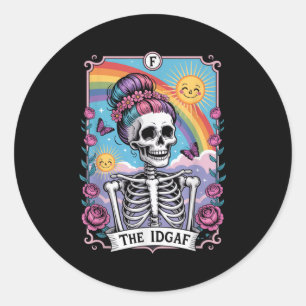 Sticker Rond Squelette sarcastique la carte de tarot drôle Idga