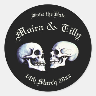 Sticker Rond Squelettes dansants violets gothiques Enregistrez 