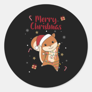 Sticker Rond Squirrel Christmas Winter Animals