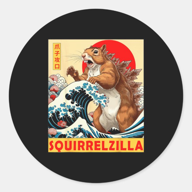 Sticker Rond Squirrel Japanese Art Funny Squirrel For Men Women (Devant)