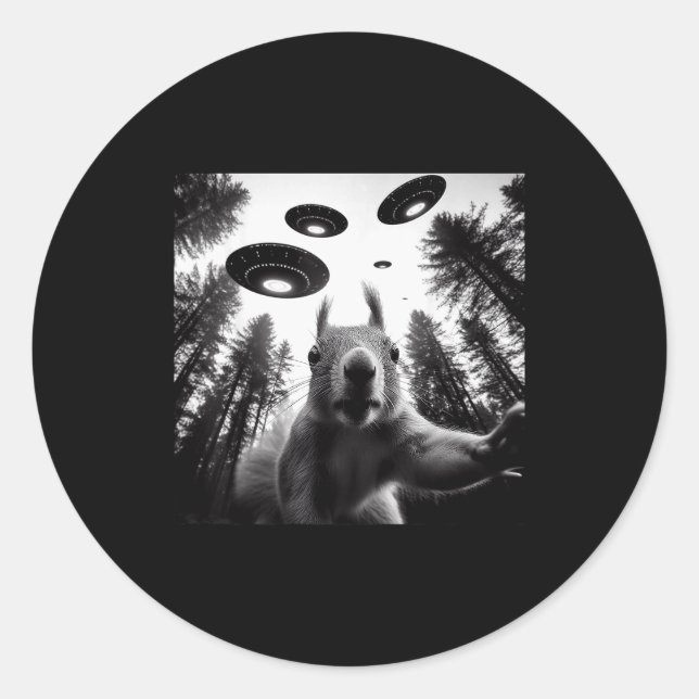 Sticker Rond Squirrel Selfie With Alien Ufo Funny For Men Women (Devant)
