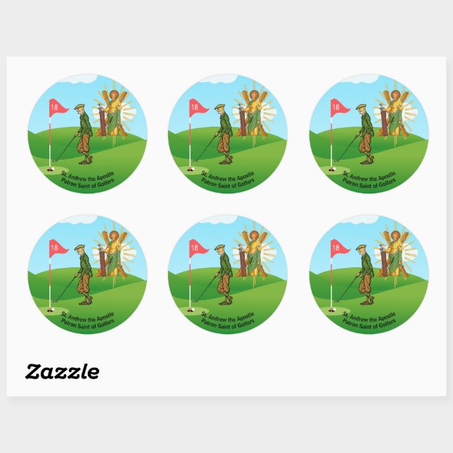 Sticker Rond St. Andrew et Dapper Homme Golfer (Feuille)
