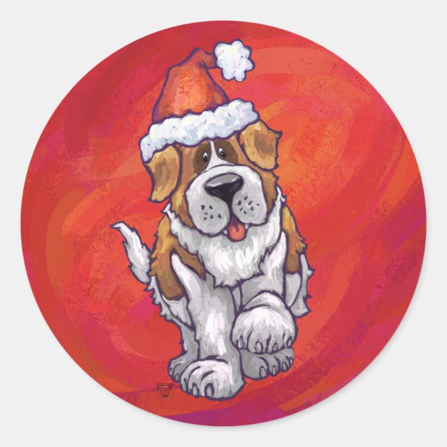 Sticker Rond St Bernard Noël En Rouge (Devant)