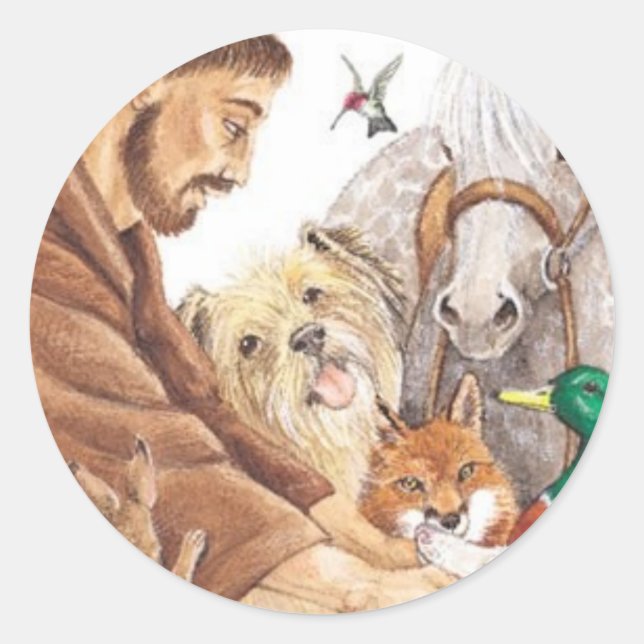 Sticker Rond St. Francis & Animaux, casquette, épingle, porte - (Devant)