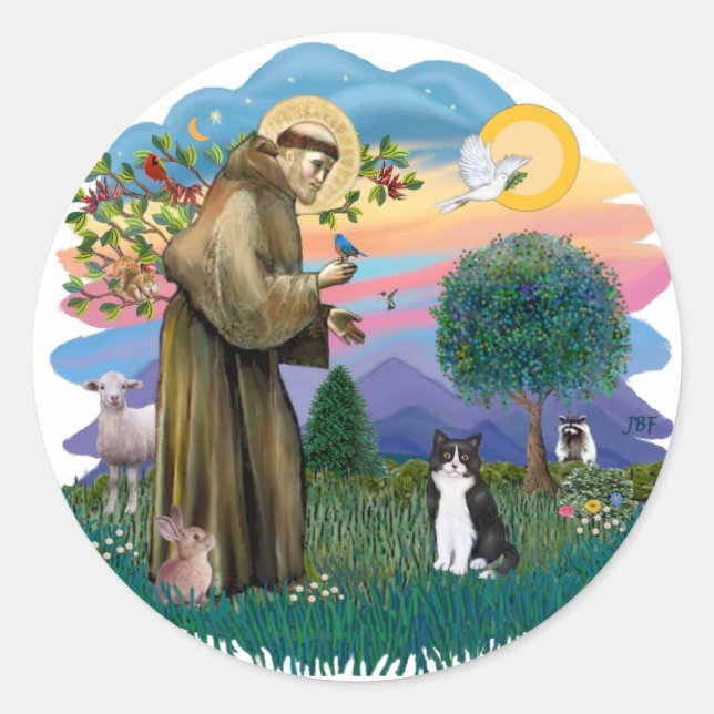 Sticker Rond St Francis (ff) - chat noir et blanc (Devant)