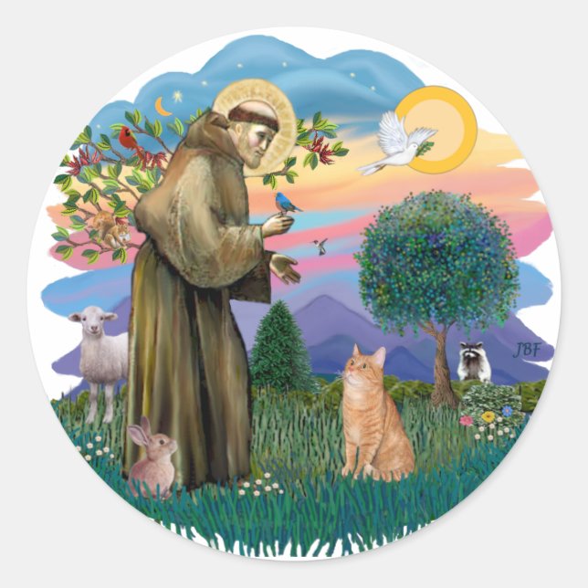 Sticker Rond St Francis (ff) - Orange Tabby cat (Devant)