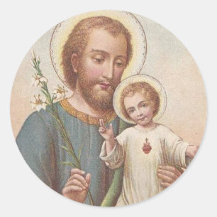 Sticker Rond St Joseph, enfant Jésus, cru de lis