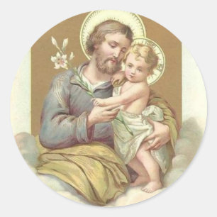 Sticker Rond St Joseph, enfant Jésus, cru de lis
