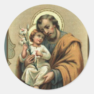 Sticker Rond St Joseph, enfant Jésus, cru de lis