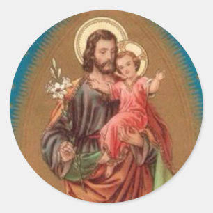 Sticker Rond St Joseph, enfant Jésus, cru de lis