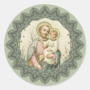 Sticker Rond St Joseph, enfant Jésus, personnel de lis
