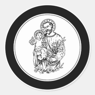 Sticker Rond St. Joseph Priez pour Nous Noir, Blanc, Catholiqu