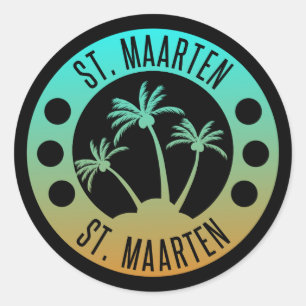 Sticker Rond St Maarten Ocean Aqua Blue Gradient Sint Martin