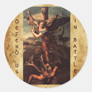 STICKER ROND ST MICHAEL VANGUISHING SATAN