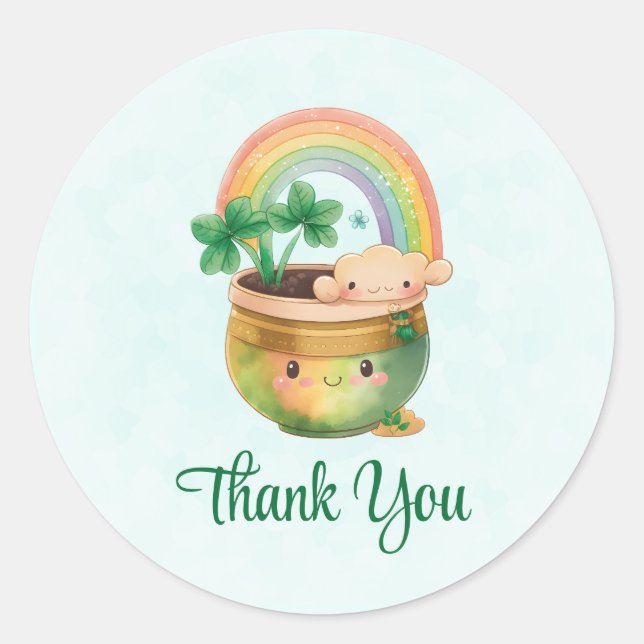 Sticker Rond St. Paddy's Day Cute Rainbow & Clover Merci (Devant)