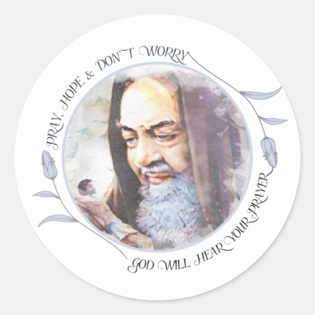 Sticker Rond St Padre Pio Capuchin Floral (Devant)