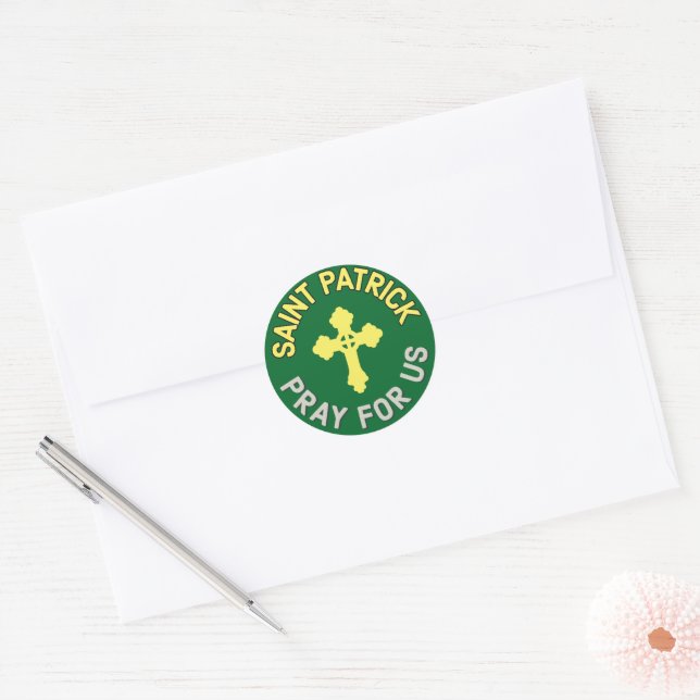 Sticker Rond St Patrick Priez Pour Nous Irlandais Catholique Ve (Enveloppe)