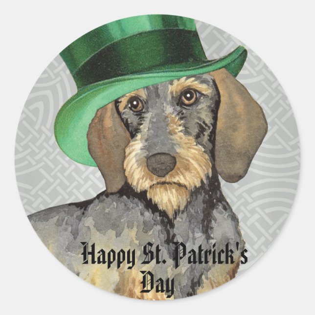Sticker Rond St. Patrick's Day À poils durs Dachshund (Devant)