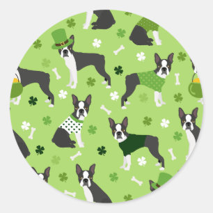 Sticker Rond St. Patrick's Day Boston Terrier