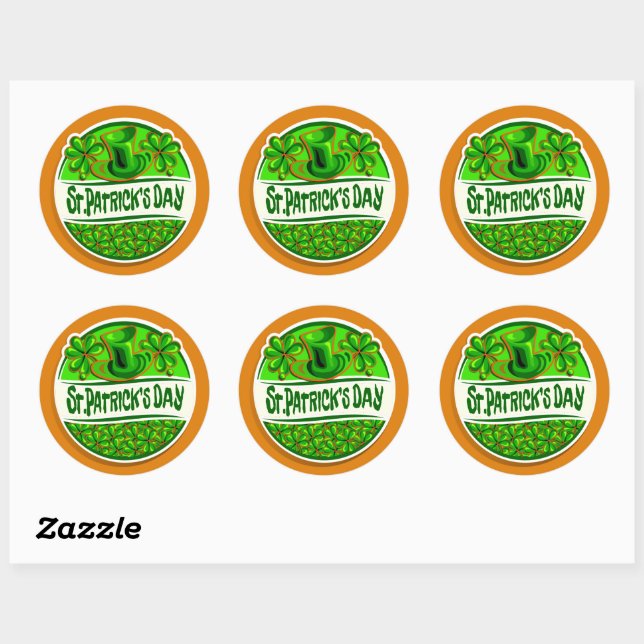 Sticker Rond St Patrick's Day Casquette Shamrock Green Orange (Feuille)