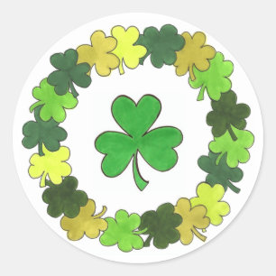 Sticker Rond St. Patrick's Day Green Shamrock Clover Wreath