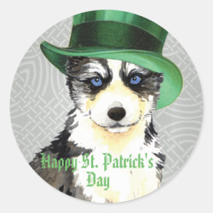 Sticker Rond St. Patrick's Day Husky