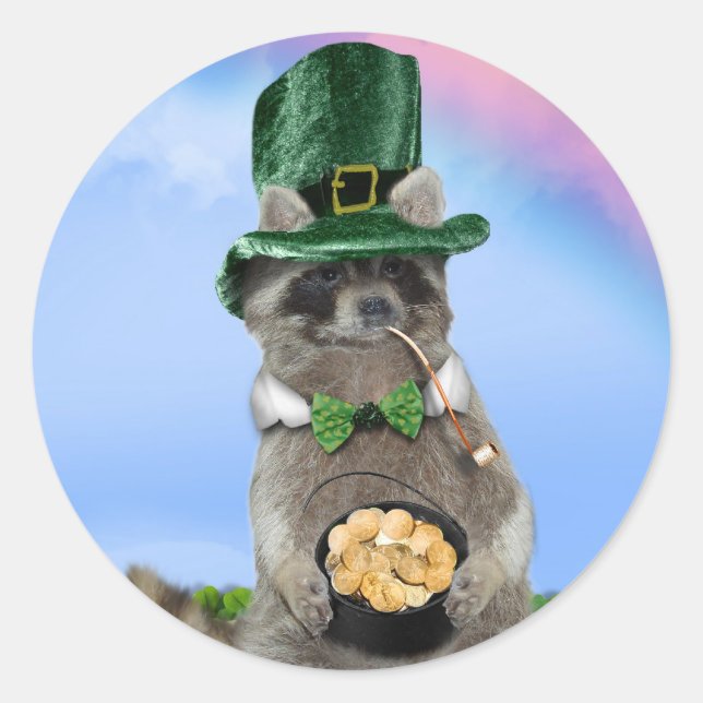 Sticker Rond St Patrick's Day - Lucky Raccoon (Devant)