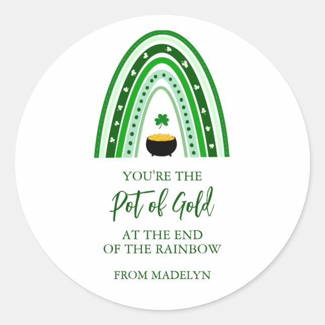 Sticker Rond St. Patrick's Day Pot of Gold Boho Rainbow (Devant)