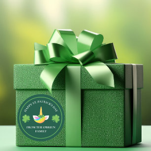 Sticker Rond St. Patricks Day Unicorn Personnalisable Green Par