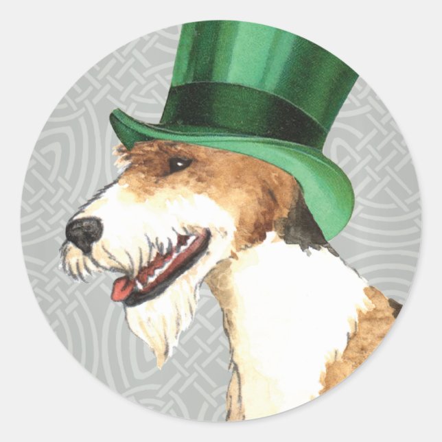 Sticker Rond St. Patrick's Day Wire Fox Terrier (Devant)