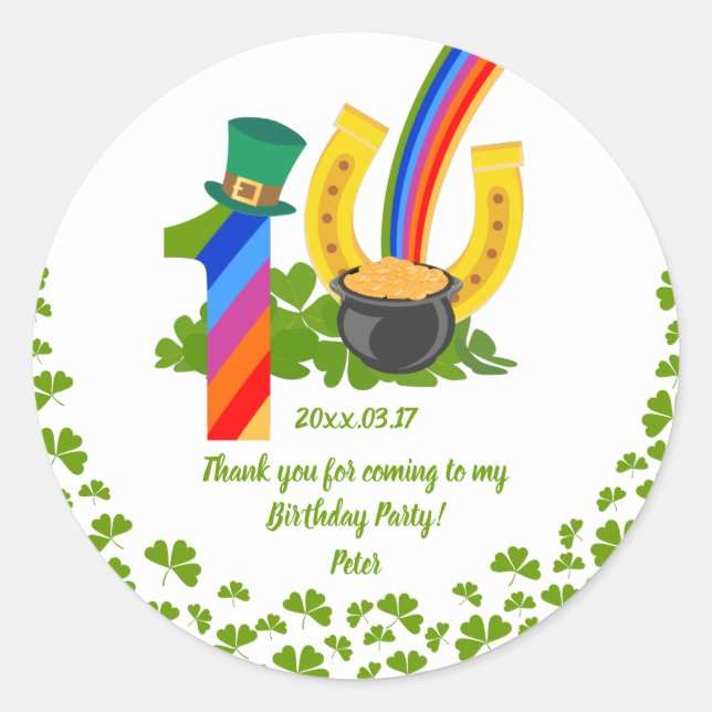 Sticker Rond St. Patrick's shamrocks merci fête d'anniversaire (Devant)