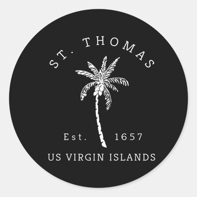 Sticker Rond St Thomas Usvi Beach Palm Tree Novelté (Devant)