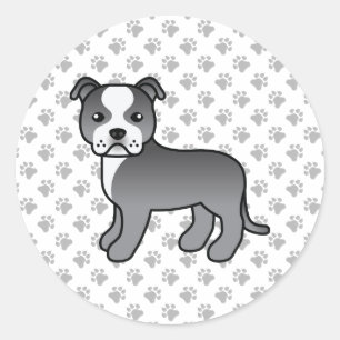 Sticker Rond Staffordshire Bull Terrier bleu et blanc